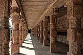 The great Chola temples of Tamil Nadu - The Airavatesvara temple of Darasuram. Details of the pillars of the prakara-wall surrounding the temple. 